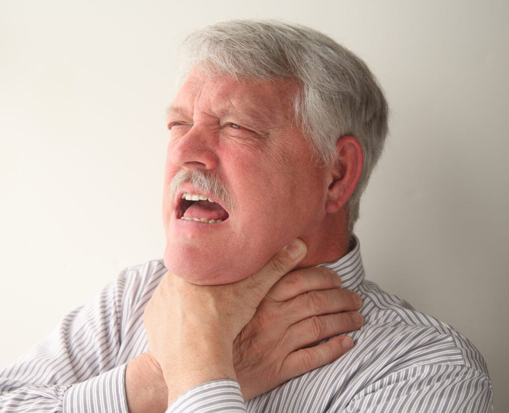 senior citizen with choking injuries